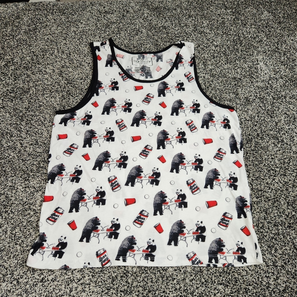 Riot Society Tank top Panda & Bear Playing Beer Pong, Mens Size Xl, Summer Beach